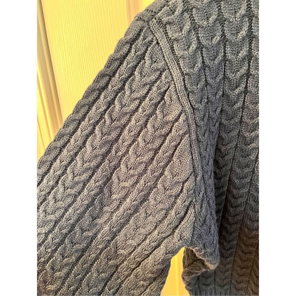 WeWoreWhat Navy Cable Knit Puff Sleeve Wide Turtle Neck Sweater sz S NWOT - Picture 4 of 7
